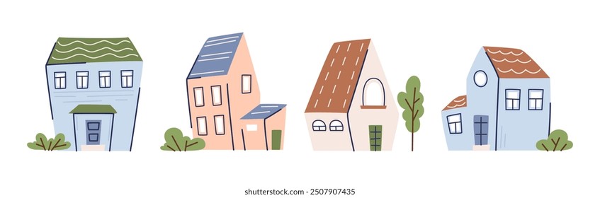 Various Small House with Green Tree Vector Set
