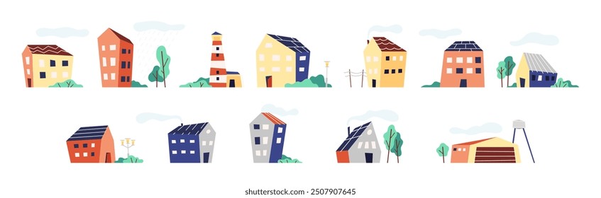 Various Small House with Green Tree Vector Set