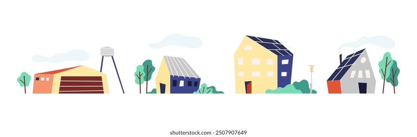 Verschiedenes kleines Haus mit grünen Baum Vektor-Set