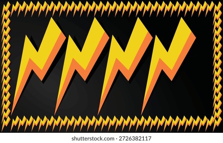 El diverso diseño amarillo y naranja del tamaño Pequeño hace la frontera con cuatro exhibición enorme de las ilustraciones en fondo negro