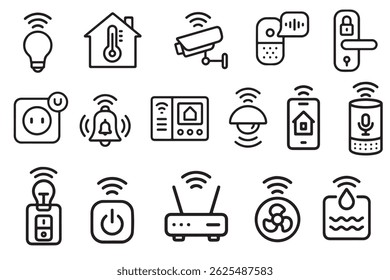 Vários dispositivos residenciais inteligentes são exibidos, apresentando suas funcionalidades como controle de aparelhos, monitoramento de ambientes e aumento da conveniência para os residentes.