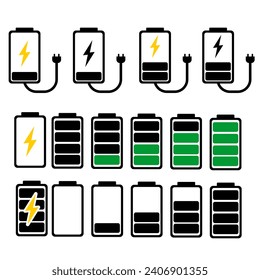 varios tipos de ilustraciones de batería de smartphone o de batería estilo plana editable en vector
