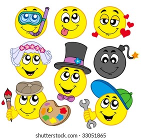 Various smileys 5 on white background - vector illustration.