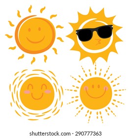various smiling sun cartoon 