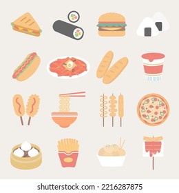 Various snack food illustration flat icon vector set