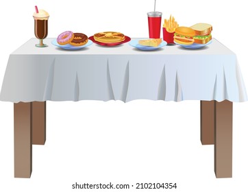 Various Snack Food On Top Of The Table Vector