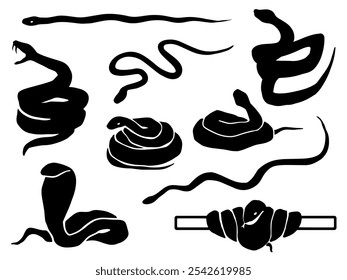 Various snakes silhouette illustration set