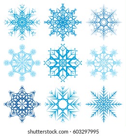 Various snowflake shapes decorative winter set vector illustration on white background