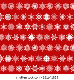 Various Snowflakes Pattern on Red Background, vector