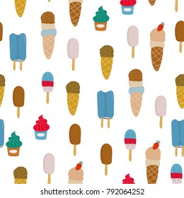 Various sorts of ice cream. Hand drawn vector seamless pattern