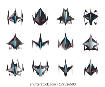 Various spaceships in flight - vector illustration