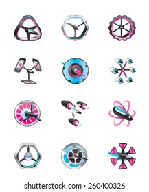 Various spaceships in perspective- vector illustration