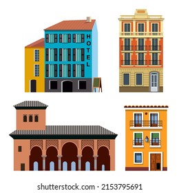 various spanish houses isolated on white background