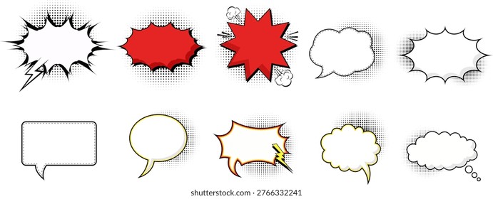 Various speech bubbles and captions are displayed on a white background 