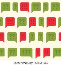 Various speech bubbles filled both with question marks and interrogation. 