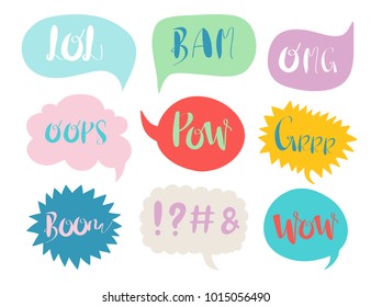 Various speech bubbles. Hand drawn colored vector collection. All objects are isolated