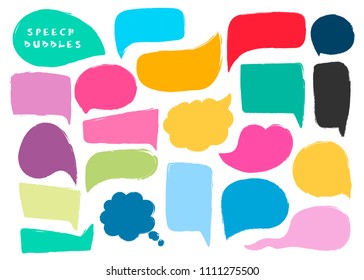 Various speech bubbles. Hand drawn vector collection. Brush texture