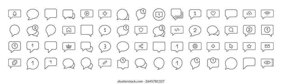 Vários Pacotes De Ícones De Linha De Bolhas De Fala. Outline Signs para Gráficos e Web Design, Apps, Anúncios, Vários Cartões 