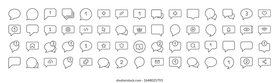 Coleção De Ícones De Várias Linhas De Bolhas De Fala. Outline Signs para Gráficos e Web Design, Apps, Anúncios, Vários Cartões 