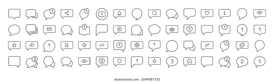 Pacote de ícones de várias bolhas de fala. Outline Signs para Gráficos e Web Design, Apps, Anúncios, Vários Cartões 