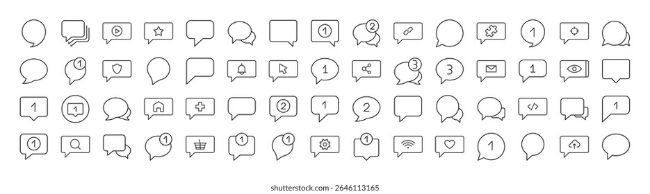 Vários ícones de estilo de contorno moderno de bolhas de fala para design, cartões, aplicativos, redes sociais 