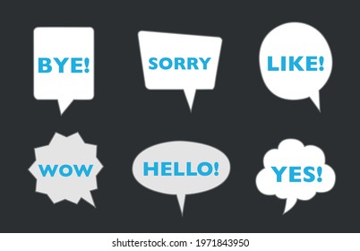 Various speech bubbles with words. Hand drawn set. Different shapes. Abstract contemporary modern trendy vector.
