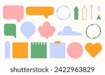 Various speech bubbles,arrows,writing stickers different shapes isolated on white.Modern trendy stamp texture.Vector illustration EPS 10