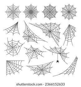 various spider web collection with editable stroke