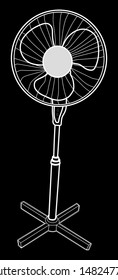 Various spinning ventilator and fan vector isolated on black background in white lines