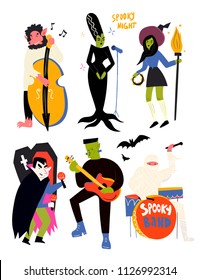 Various spooky music artists. Halloween hand drawn vector set. All elements are isolated 