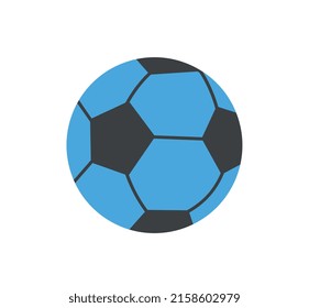 Various Sport equipment. Colorful sticker with blue soccer ball for professional game. Football, Active lifestyle and fitness inventory. Cartoon flat vector illustration isolated on white background