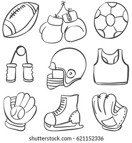 Various sport equipment doodle style