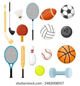 Various sport equipment set collection