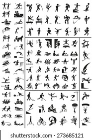 various sports black people icons on a white background