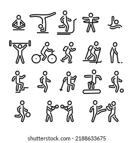 Various sports, line icon different sports, fitness vector editable stroke icon for user interface.