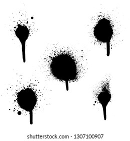 Various spray paint graffiti decorative splatters. Vector splat set on white background