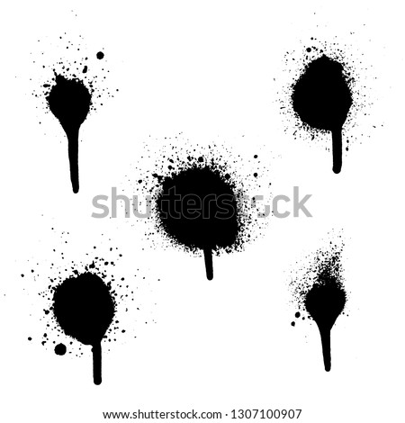 Various spray paint graffiti decorative splatters. Vector splat set on white background