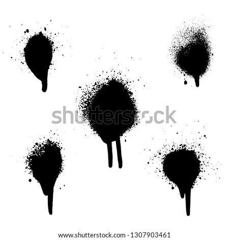 Various spray paint graffiti decorative splatters. Vector splat set on white background