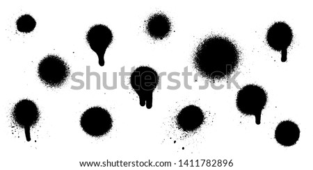 Various spray paint graffiti decorative splatters. Vector splat set on white background