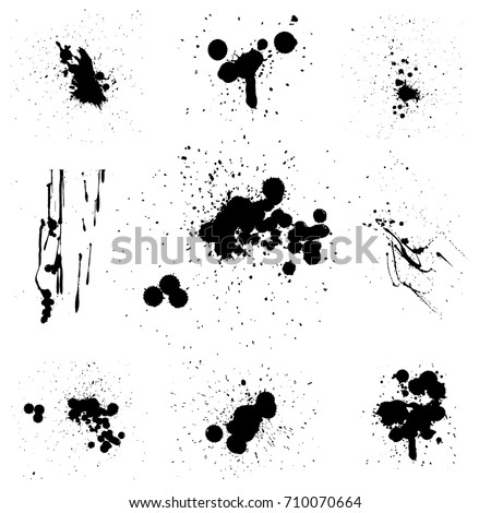 Various Spray paint graffiti decorative splatters. Vector splat set on white background