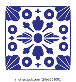 Verschiedene quadratische Fliesen. Verschiedene blaue Ornamente. Traditioneller mediterraner Stil. Handgezeichnet. Keramikfliesen. Vektorillustration isoliert auf Hintergrund. 