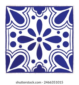 Varias baldosas cuadradas. Diferentes adornos azules. Estilo mediterráneo tradicional. Dibujado a mano. Baldosas de cerámica. Ilustración vectorial aislada en el fondo. 