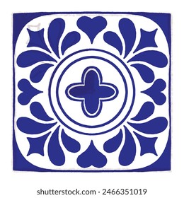 Various square Tiles. Different blue ornaments. Traditional mediterranean style. Hand drawn. Ceramic tiles. Vector illustration isolated on background. 