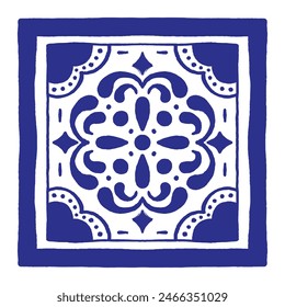 Varias baldosas cuadradas. Diferentes adornos azules. Estilo mediterráneo tradicional. Dibujado a mano. Baldosas de cerámica. Ilustración vectorial aislada en el fondo. 