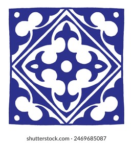 Varias baldosas cuadradas. Diferentes adornos azules. Estilo mediterráneo tradicional. Dibujado a mano. Baldosas de cerámica. Ilustración vectorial aislada en el fondo. 