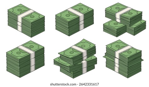 Various Stacks of Currency Representing Finances Wealth and Economic Prosperity in 3D