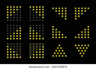 Various Star Rating Icons in Different Shapes and Shading Levels.