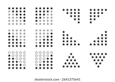 Various Star Rating Icons set in Different Shapes and Shading Levels.
