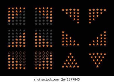 Various Star Rating Icons set in Different Shapes and Shading Levels.