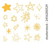 Various star and sparkle doodle hand drawn for element, cartoon and illustration